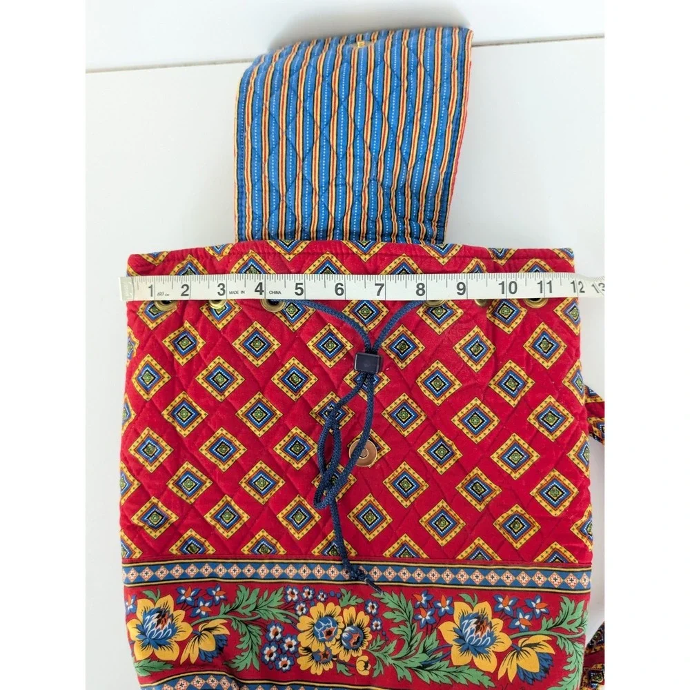 Vera Bradley Mimi Backpack Villa Red Retired 2004 Quilted Drawstring Bag